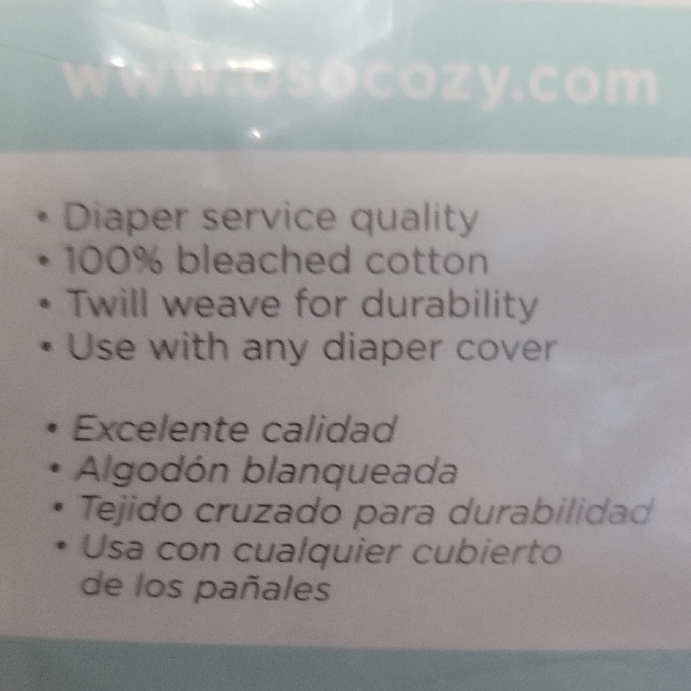 Osocozy 100% Pure Cotton Prefolded Diapers Size 2 For  15 -30lb
